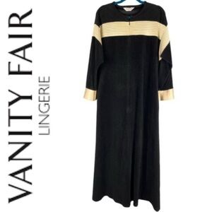VANITY FAIR Vintage House dress coat Robe Black Velour and Cream Satin Size M
